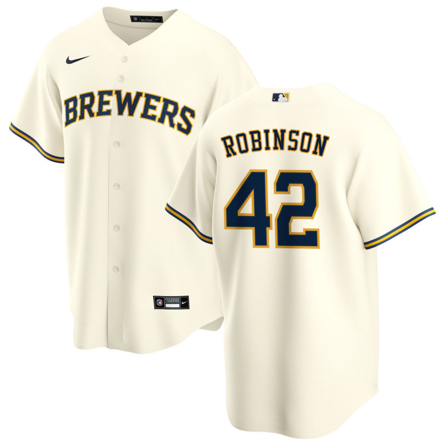 Nike Men #42 Jackie Robinson Milwaukee Brewers Baseball Jerseys Sale-Cream